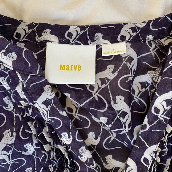 Maeve Anthropologie Purple Monkey Print Long Sleeve Button Up Blouse Size 4 - Picture 9 of 11